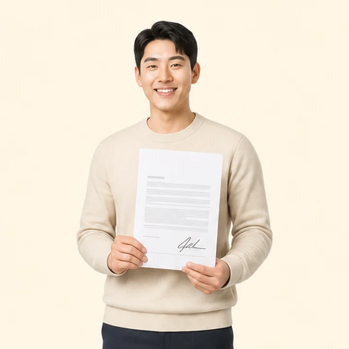 기아 스포티지 저신용장기렌트 서면 견적서를 들고 있는 고객